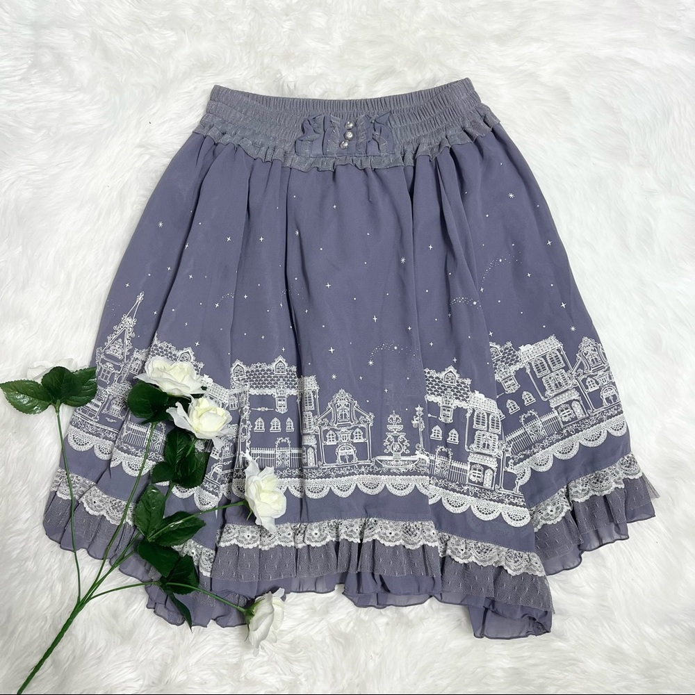 Axes Femme Lavender Victorian Houses & Cats Lace Skirt - Picture 1 of 6